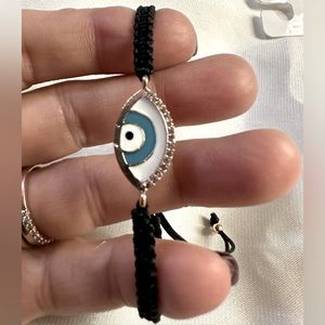 Black Macrame Oval Evil Eye Cubic Zirconia & Turquoise Setting Bracelet